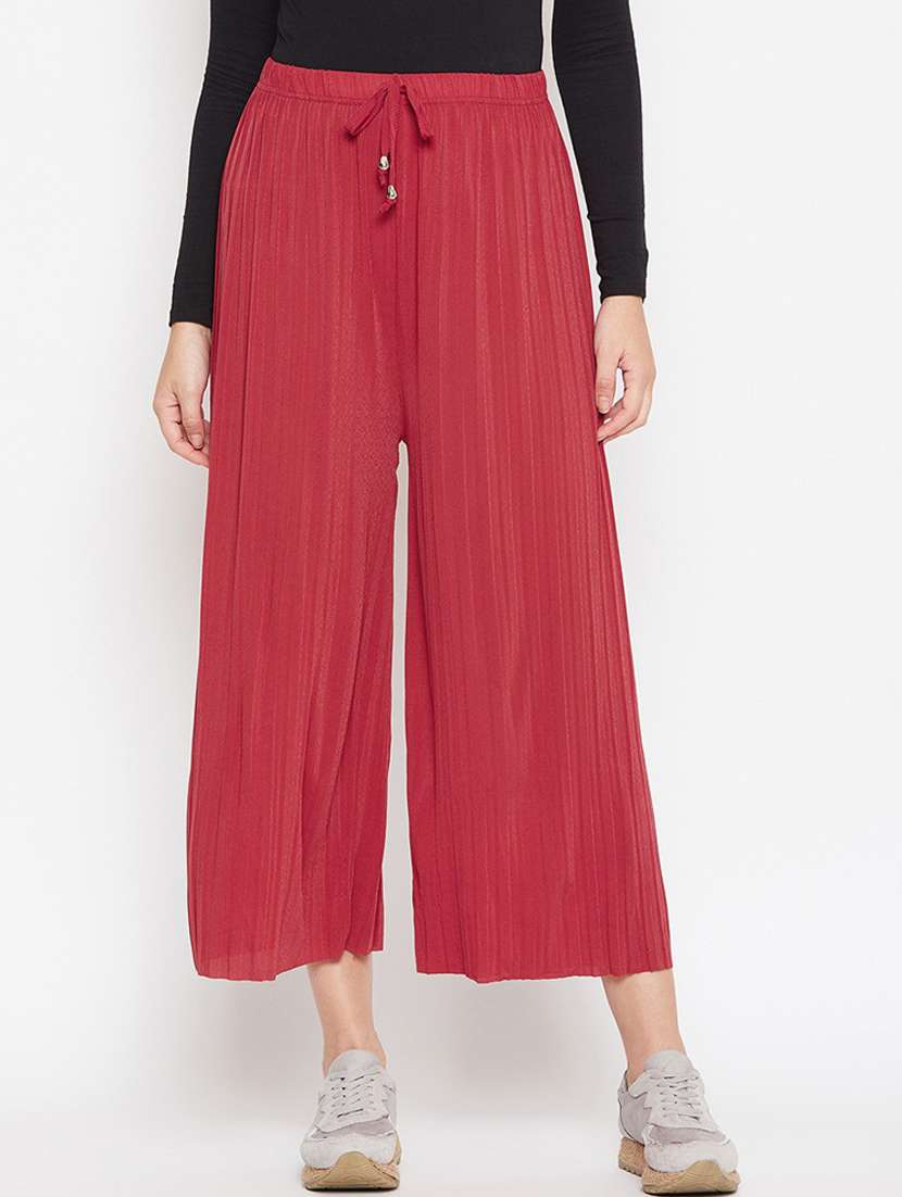 drawstring waist solid palazzo 