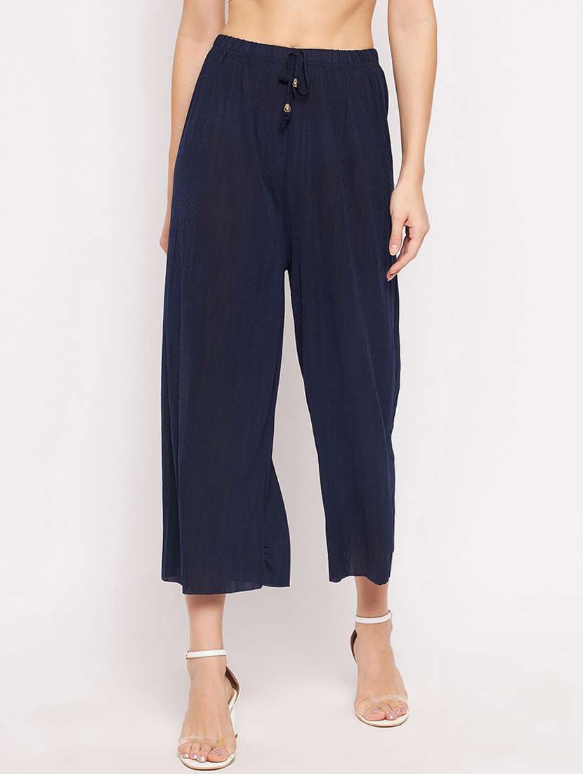 drawstring waist solid palazzo 