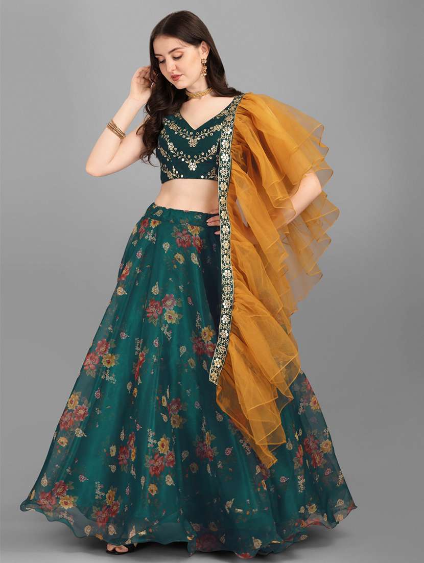floral printed semi-stitched lehenga choli with dupatta