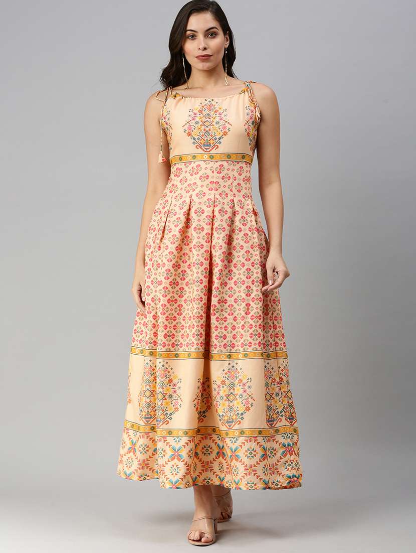 tie knot shoulder printed maxi dress