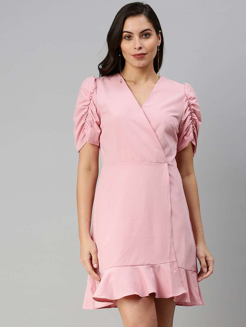 women's wrap solid dress