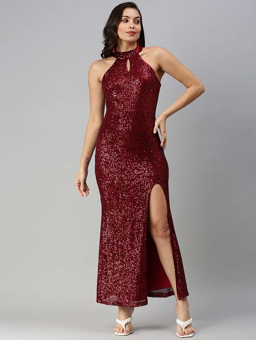 halter neck high slit bodycon dress - 18480255 - Zoom Image - 0