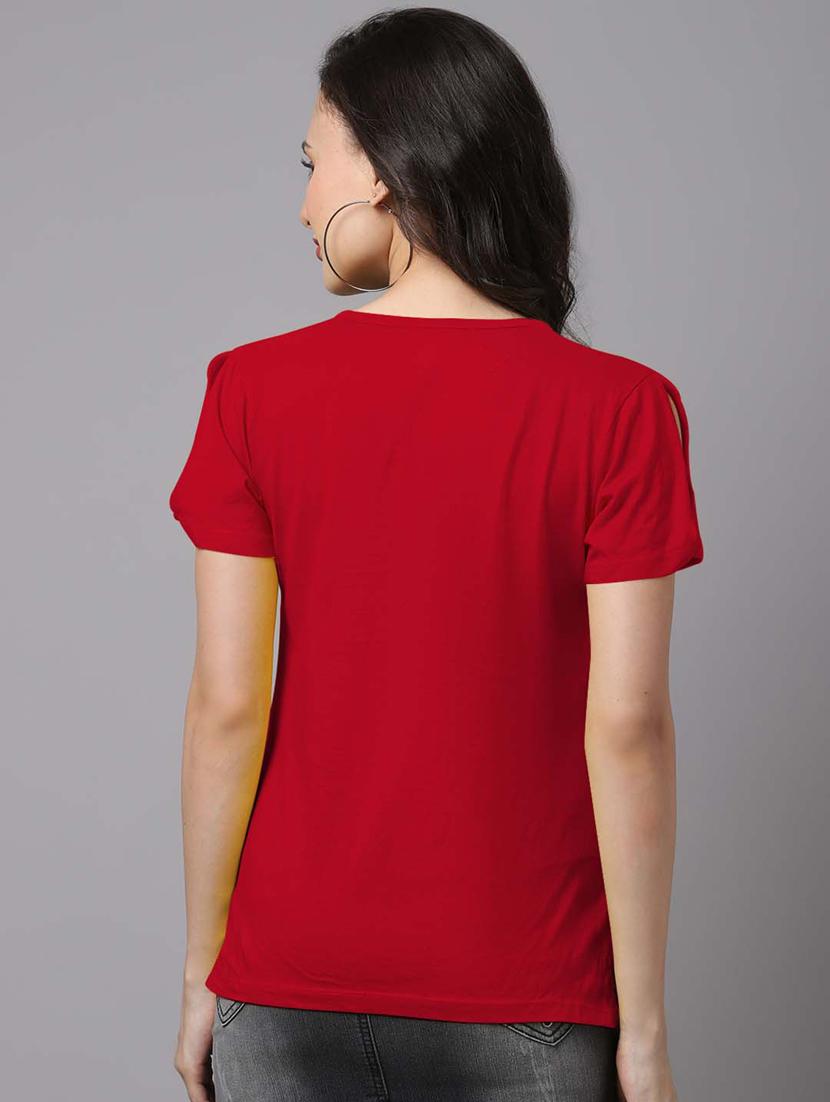 red round neck solid top - 18480861 - Standard Image - 2