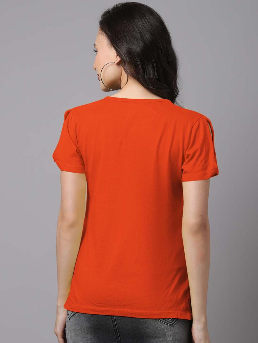 orange round neck solid t-shirt - 18480862 - Standard Image - 2