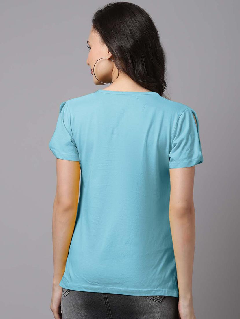 blue round neck solid t-shirt - 18480865 - Standard Image - 2