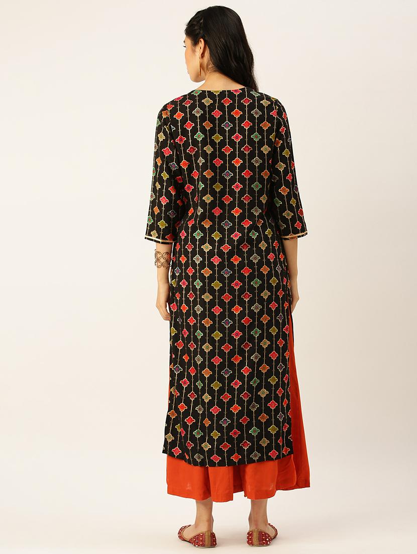 women foil printed round neck kurta palazzo set - 18480933 - Standard Image - 2
