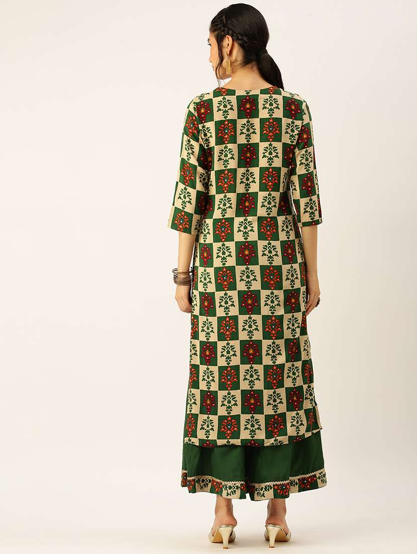women printed round neck kurta palazzo set - 18480935 -  Standard Image - 2