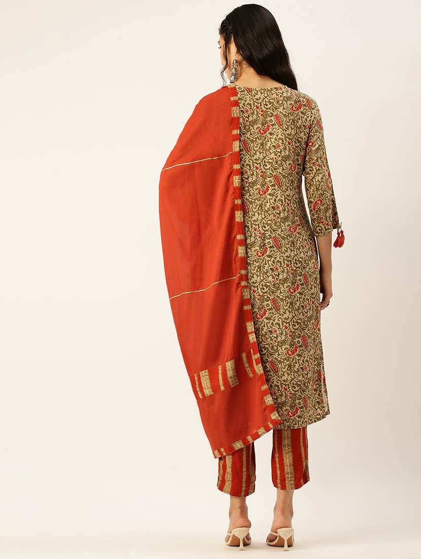 women three quarter sleeve kurta pant with dupatta set - 18480938 -  Standard Image - 2