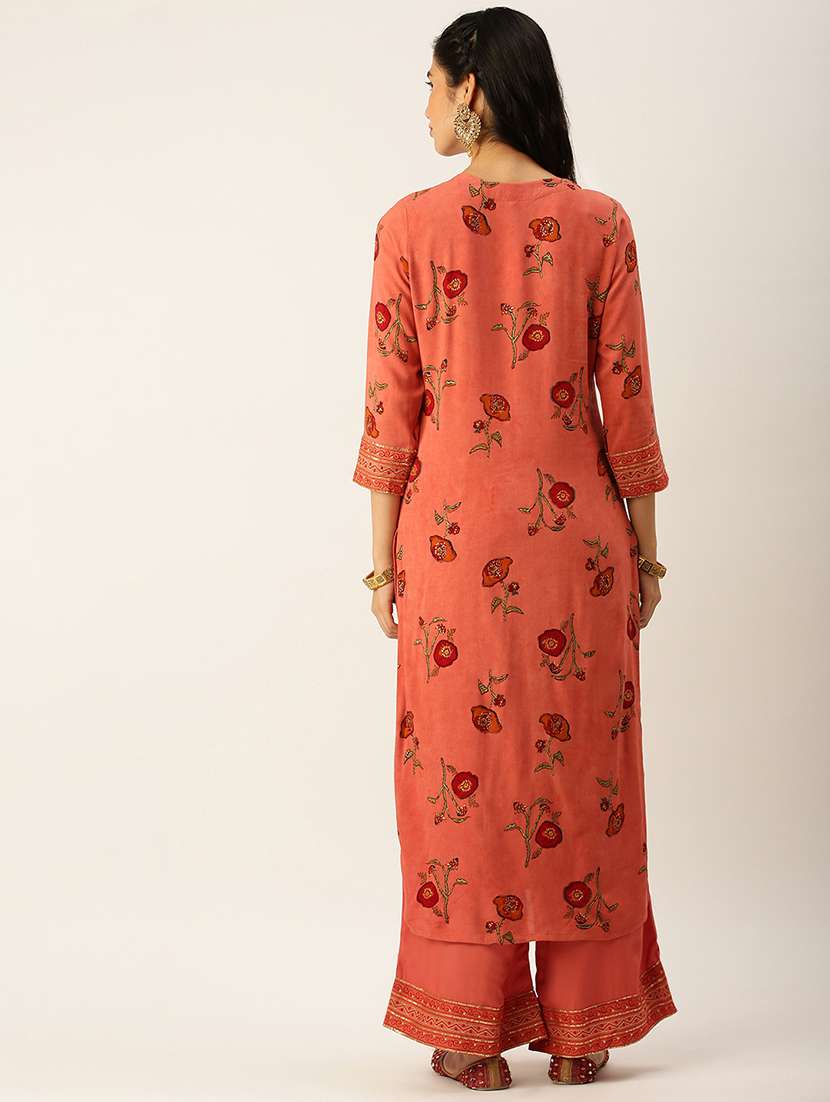 women floral round neck kurta palazzo set - 18480949 -  Standard Image - 2