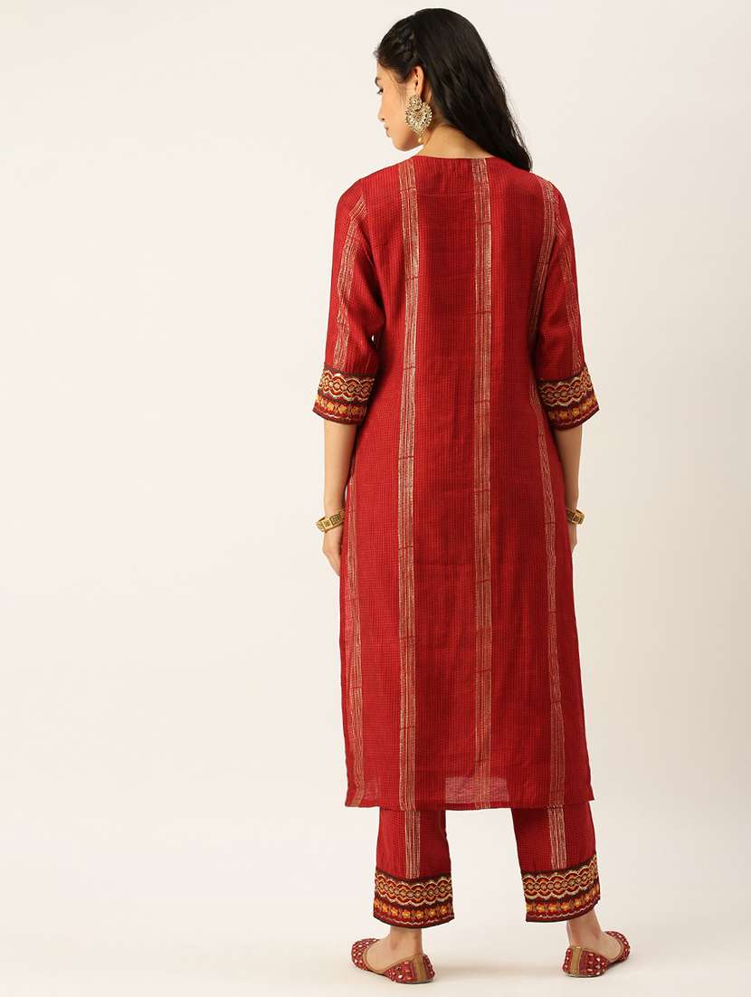 women checks round neck kurta pant set - 18480960 -  Standard Image - 2