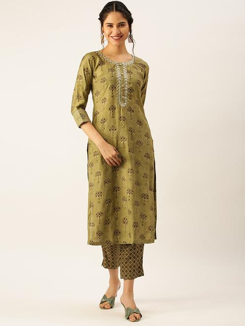 women printed round neck kurta pant set - 18480964 - Standard Image - 0