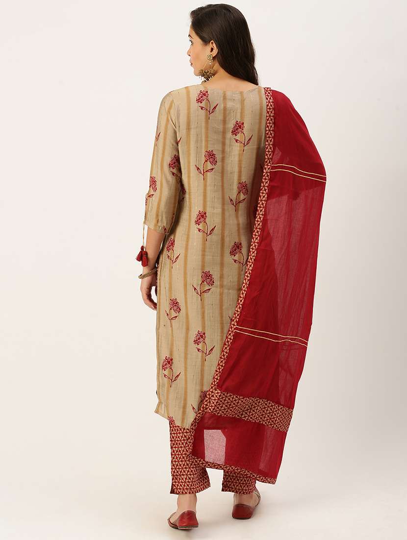 women three quarter sleeve kurta pant with dupatta set - 18480966 -  Standard Image - 2