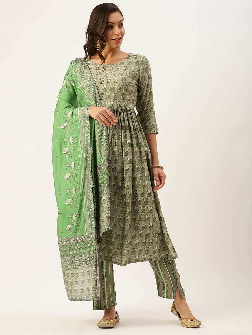 women three quarter sleeve kurta pant with dupatta set
