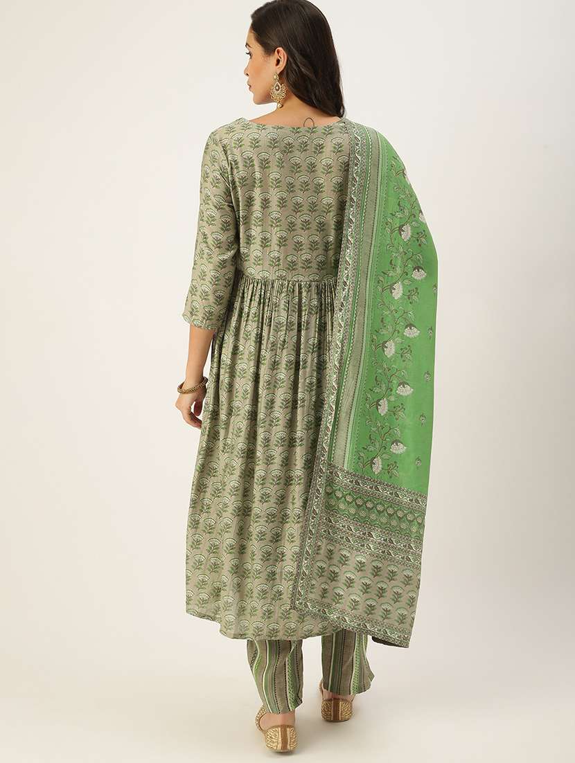 women three quarter sleeve kurta pant with dupatta set - 18480974 -  Standard Image - 2