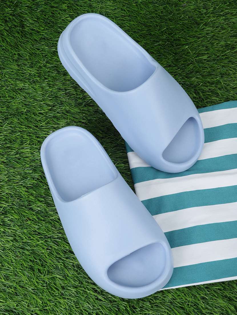 women light blue solid slides 