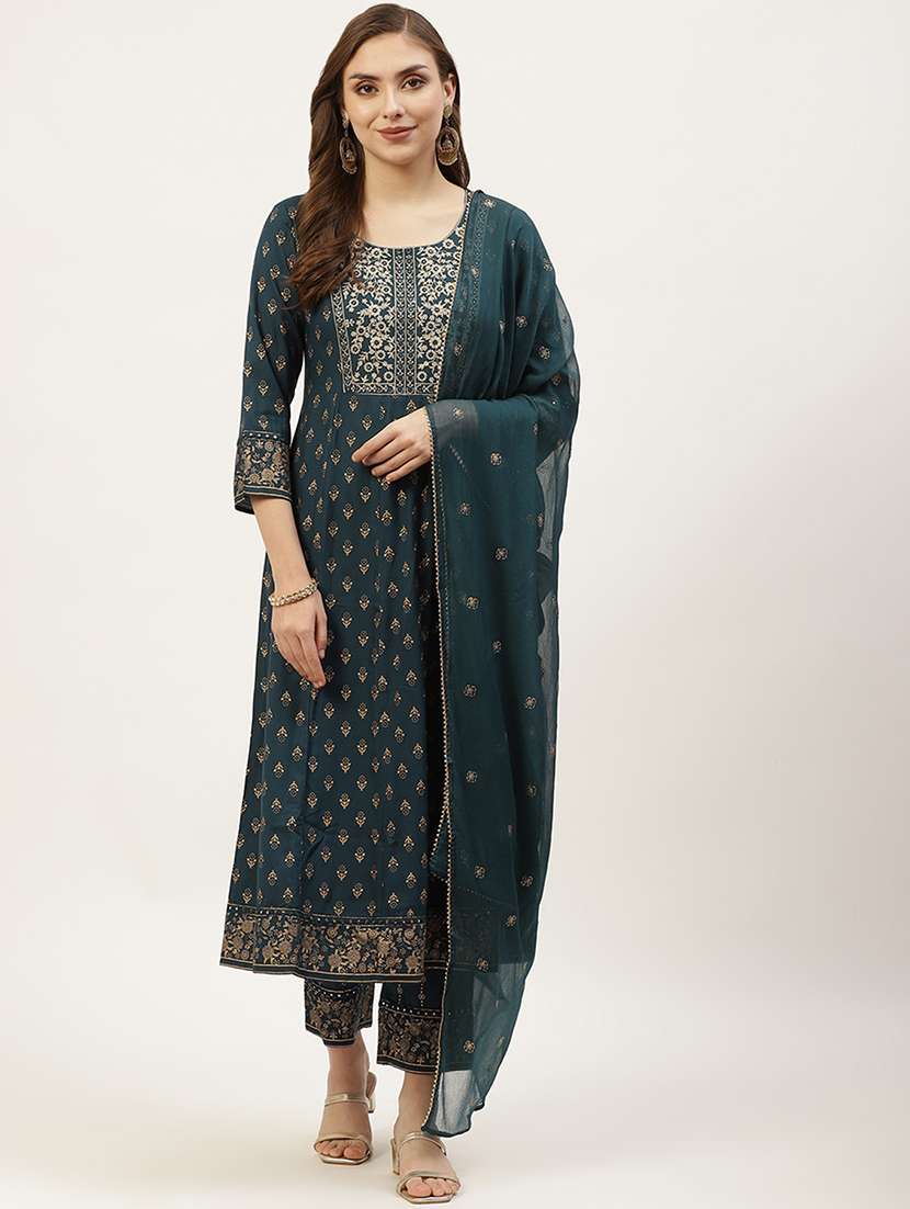 foil print kurta pant set with dupatta 