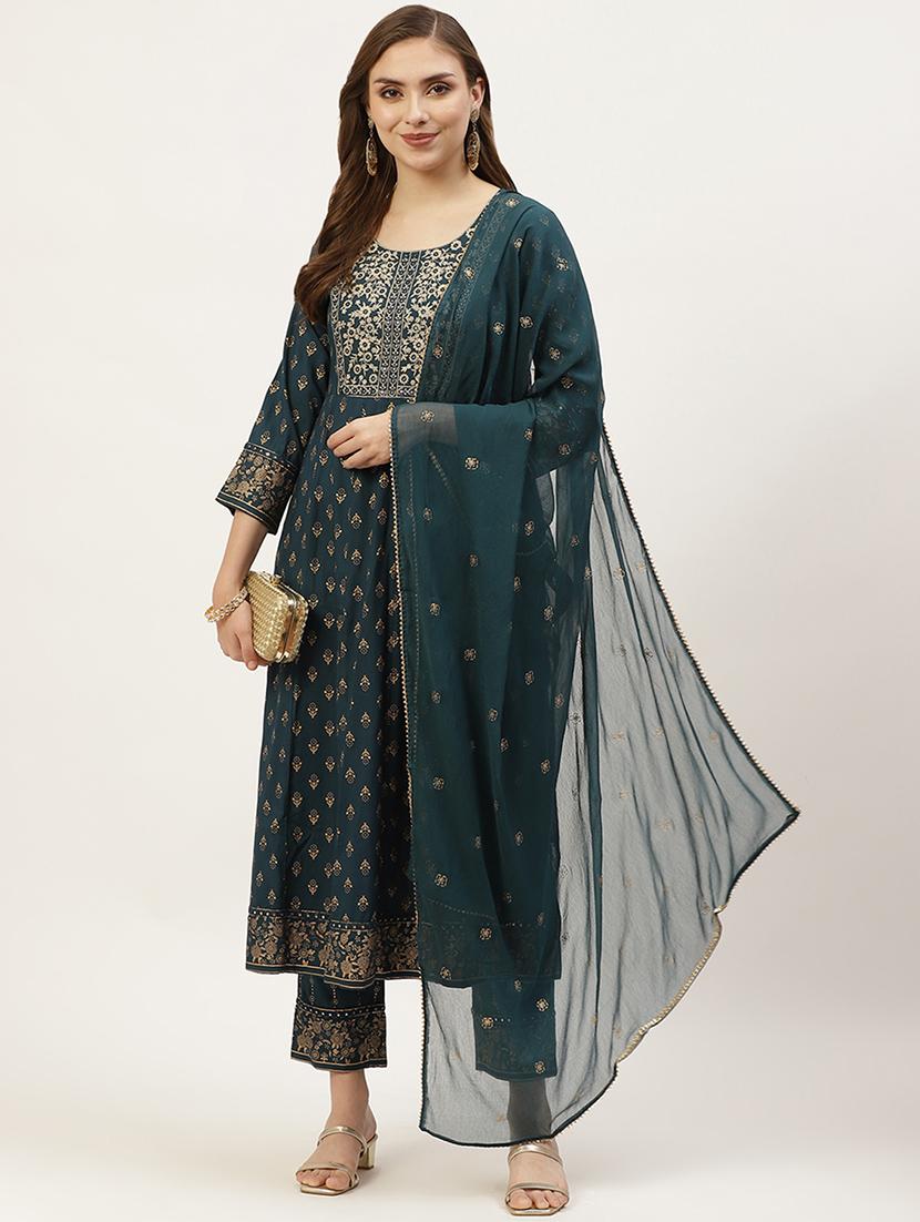 foil print kurta pant set with dupatta - 18481106 - Standard Image - 2
