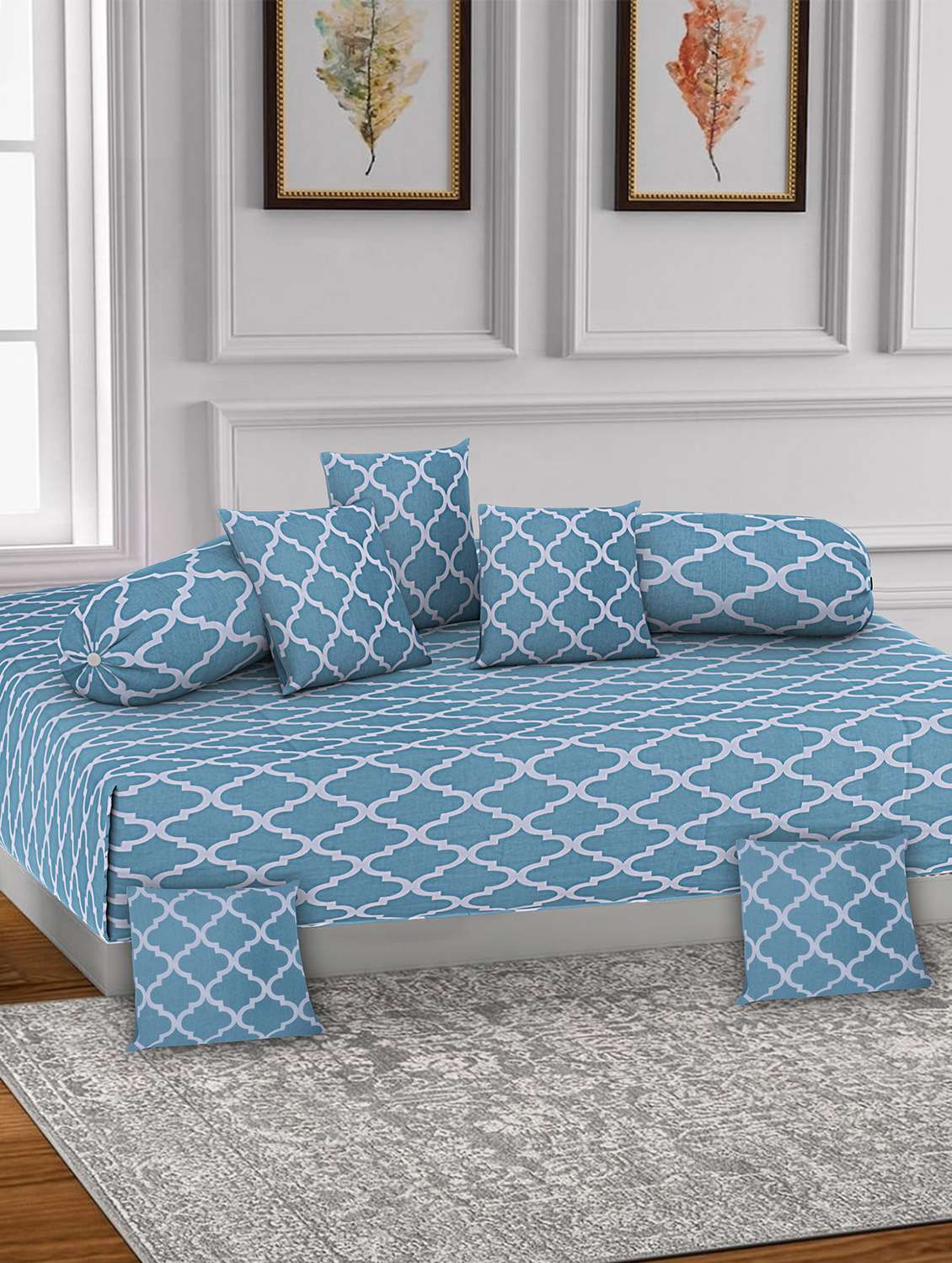 texstylers pure cotton jaipuri printed high quality diwan cover set(pack of 8)