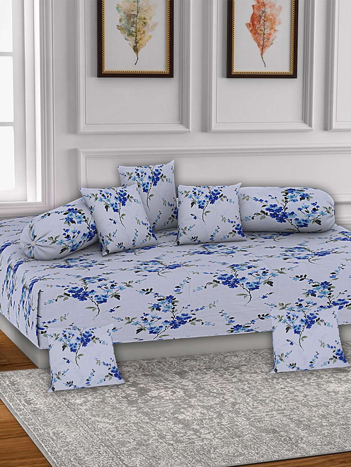 texstylers pure cotton jaipuri printed high quality diwan cover set(pack of 8)