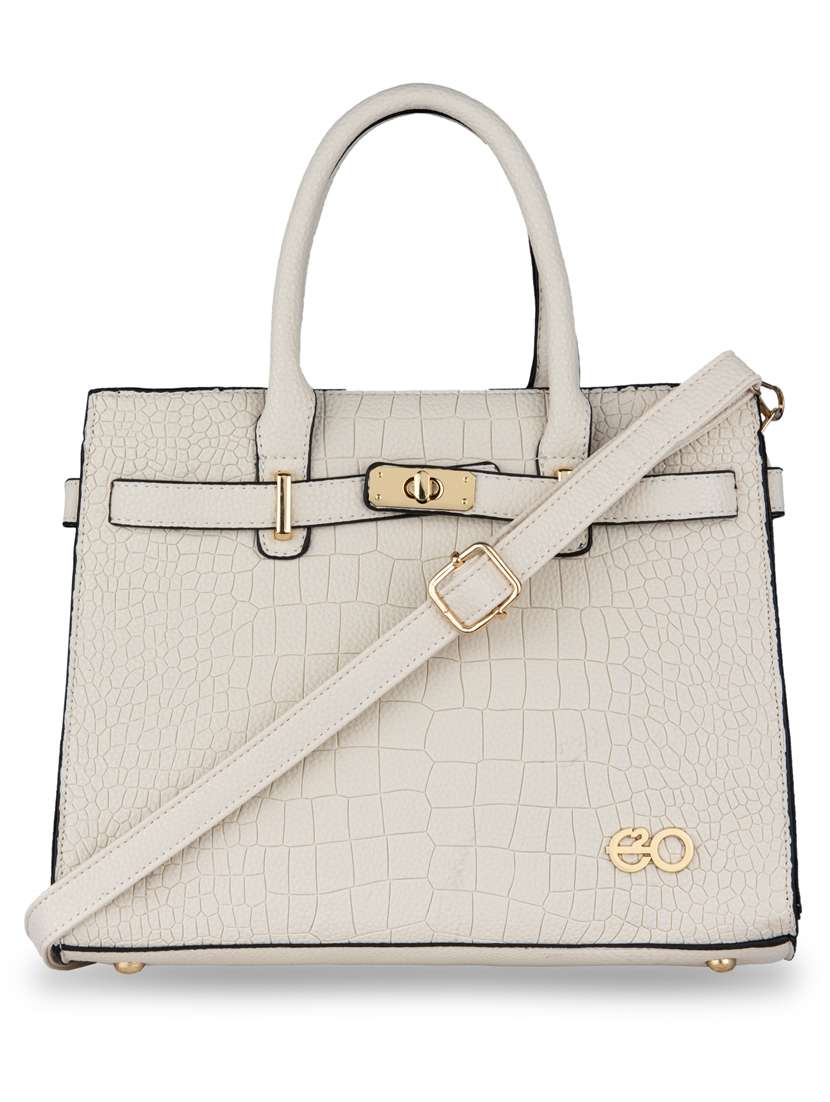 white textured regular handbag