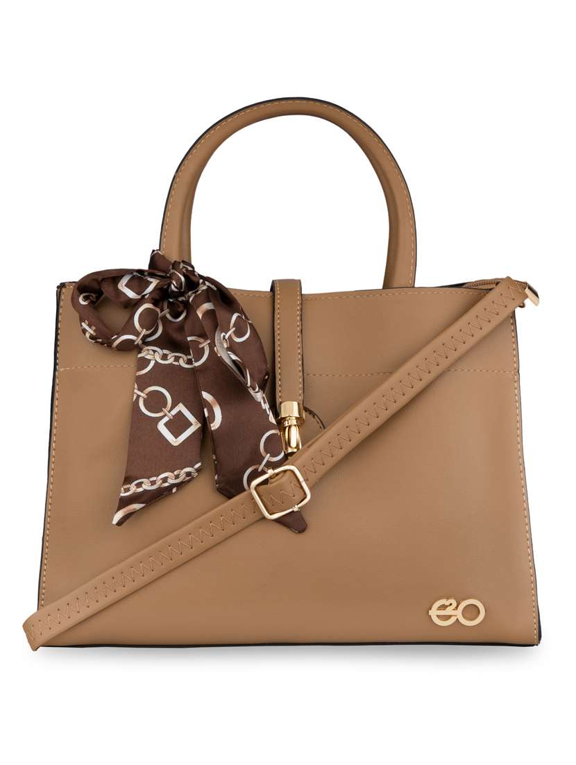 brown solid regular handbag