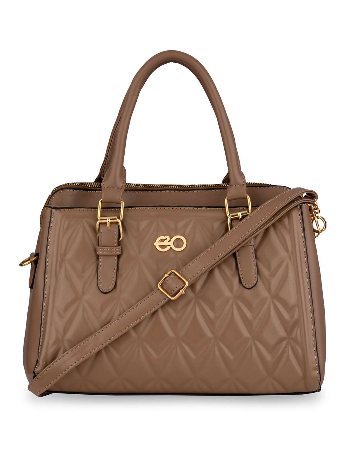 brown textured regular handbag