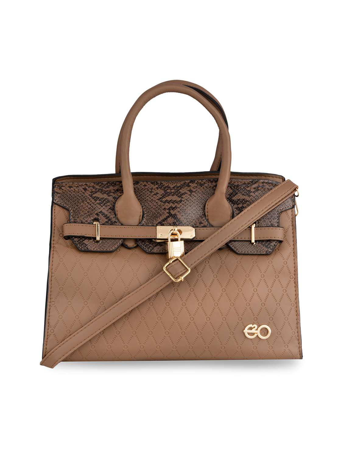 brown textured regular handbag