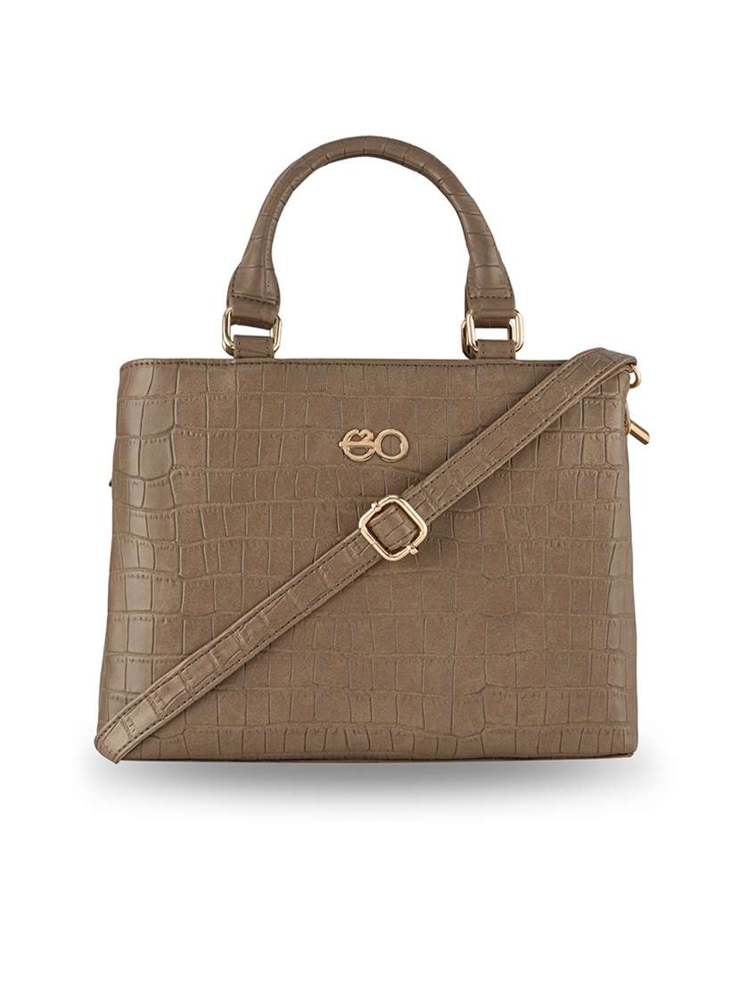brown textured regular handbag