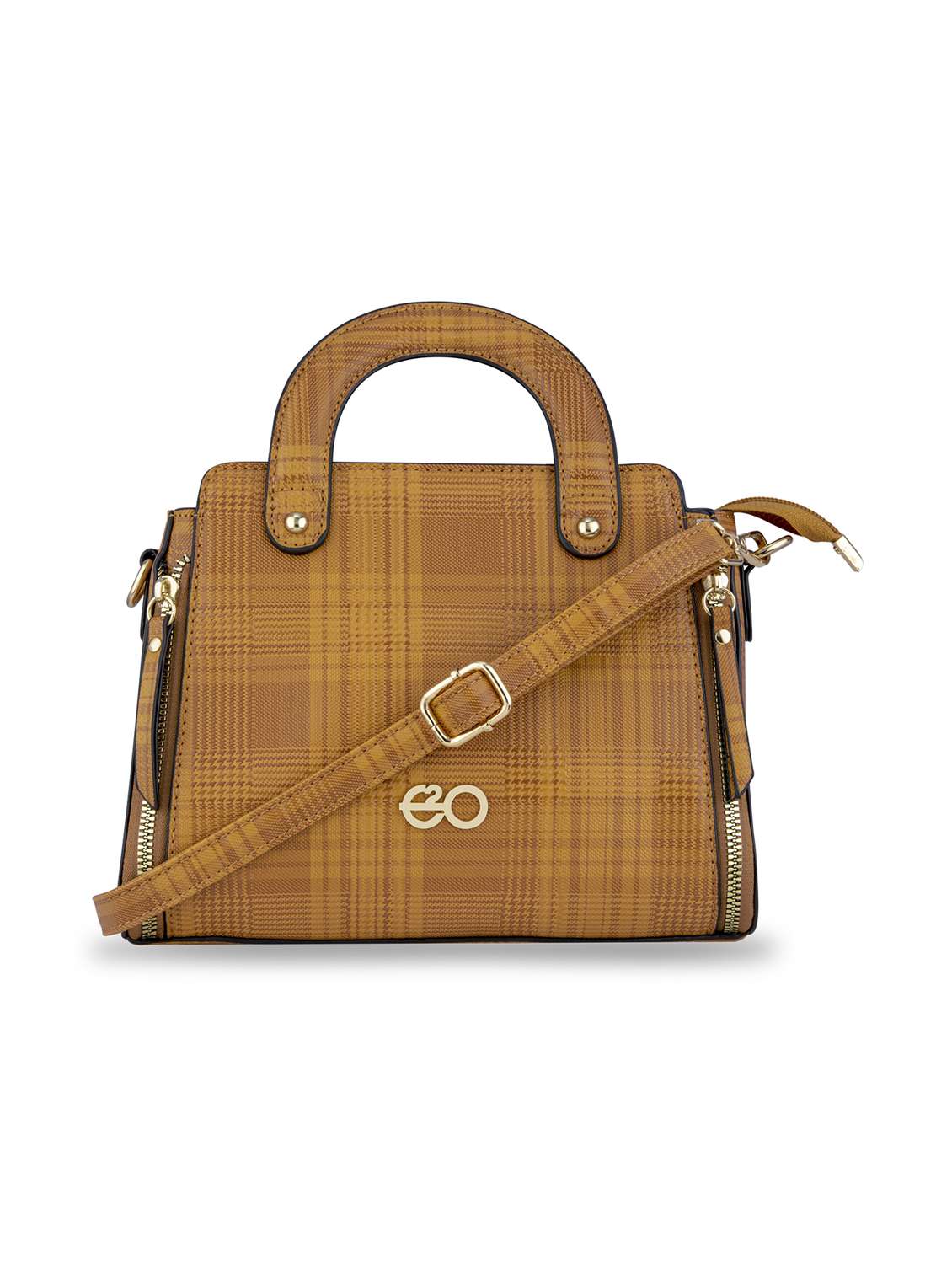 brown checkered regular handbag