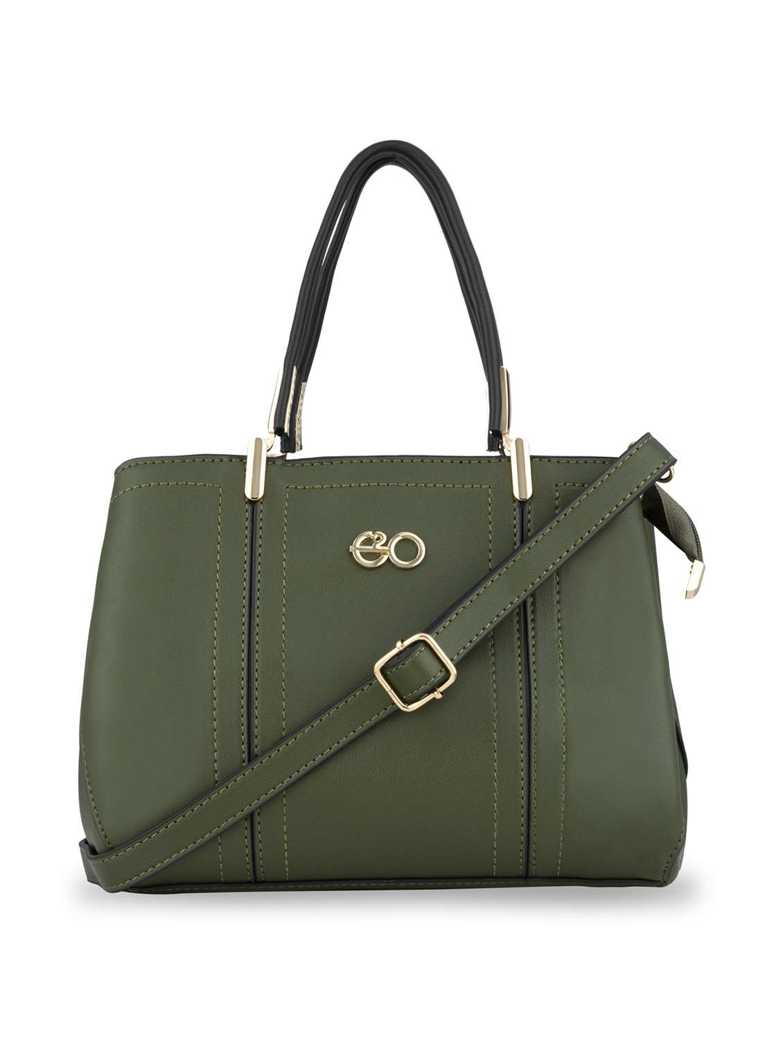 green solid regular handbag