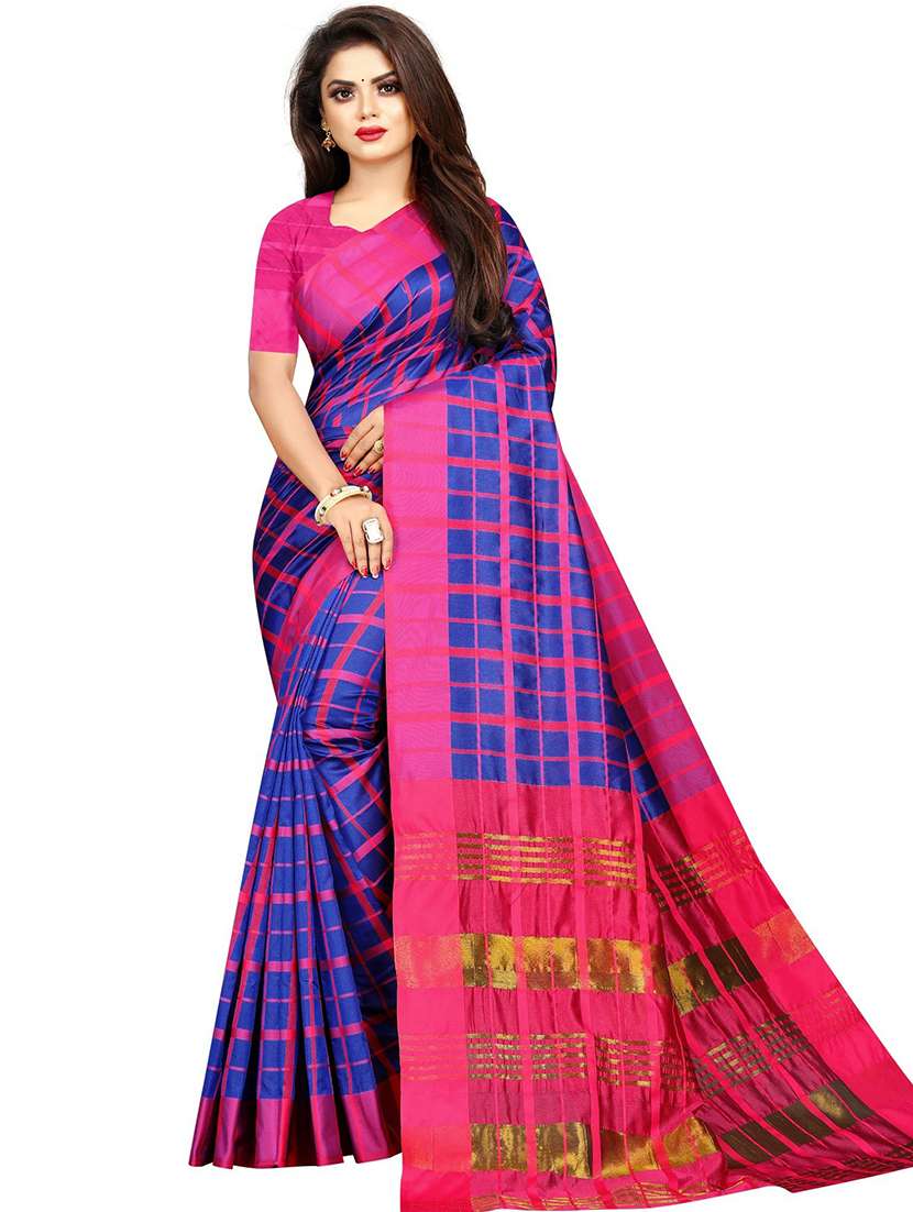zari work checkered saree with blouse