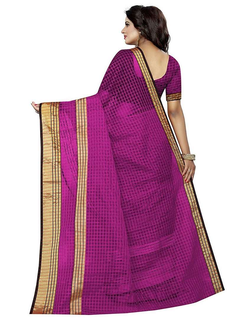 women's checks purple colored saree with blouse - 18482455 -  Standard Image - 2