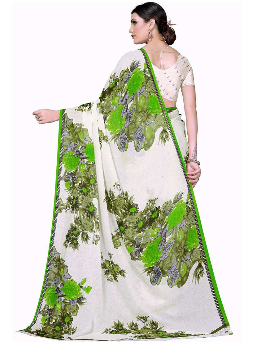 women's floral white colored saree with blouse - 18482492 - Standard Image - 2