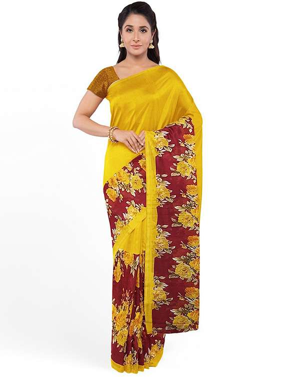 women's floral yellow colored saree with blouse