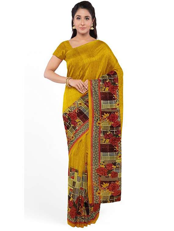 women's floral yellow colored saree with blouse