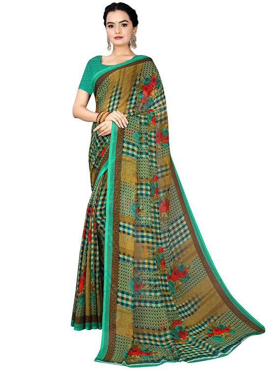 women's floral mint colored saree with blouse