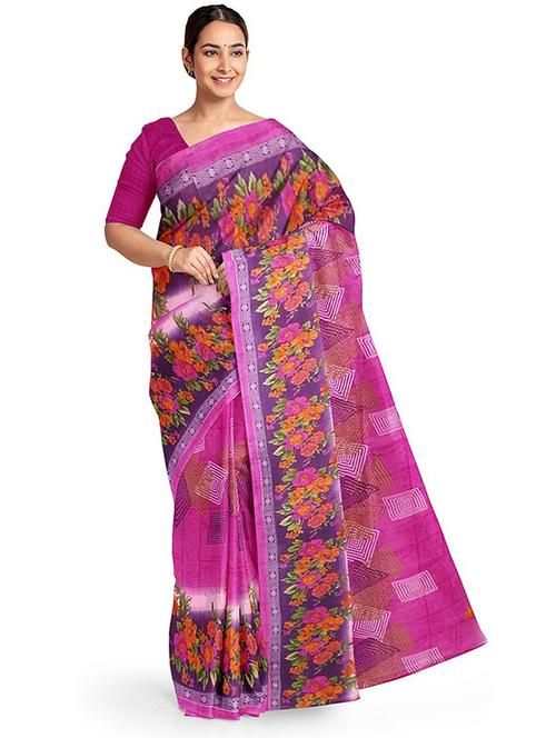 women's floral pink colored saree with blouse - 18482722 - Standard Image - 0