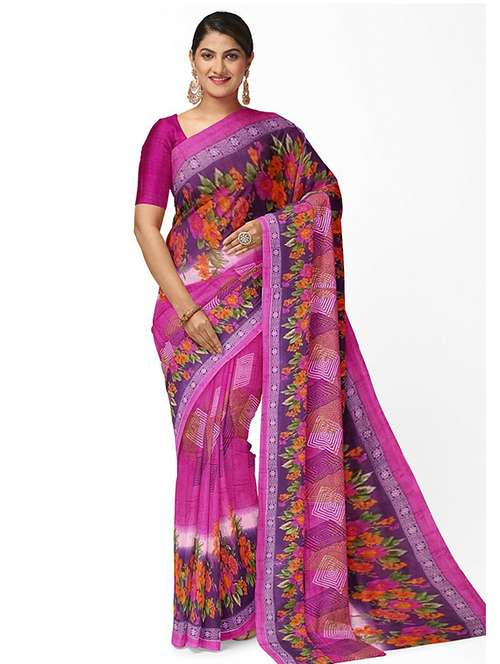women's floral pink colored saree with blouse - 18482742 -  Standard Image - 0