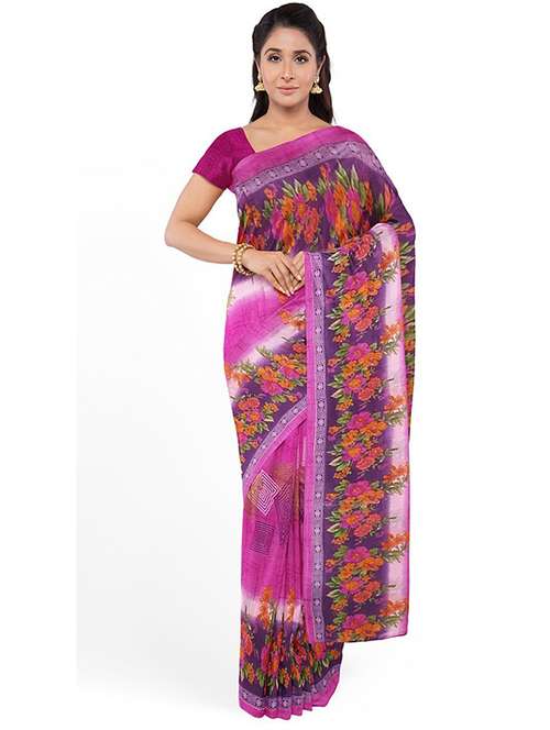 women's floral pink colored saree with blouse - 18483892 -  Standard Image - 0
