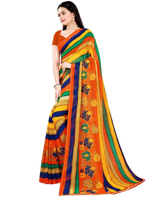 women's stripes multi colored saree with blouse - 18484879 -  Zoom Image - 0