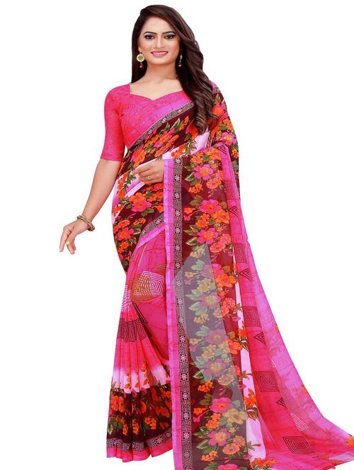 women's floral pink colored saree with blouse - 18485129 -  Standard Image - 0