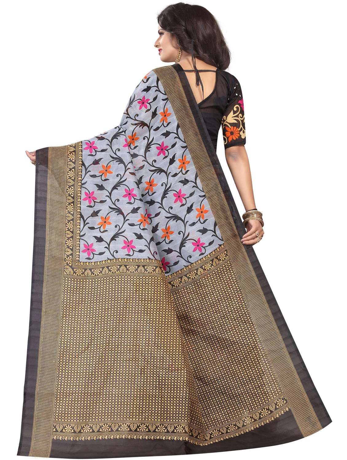 women's floral pearl grey colored saree with blouse - 18487658 -  Standard Image - 2