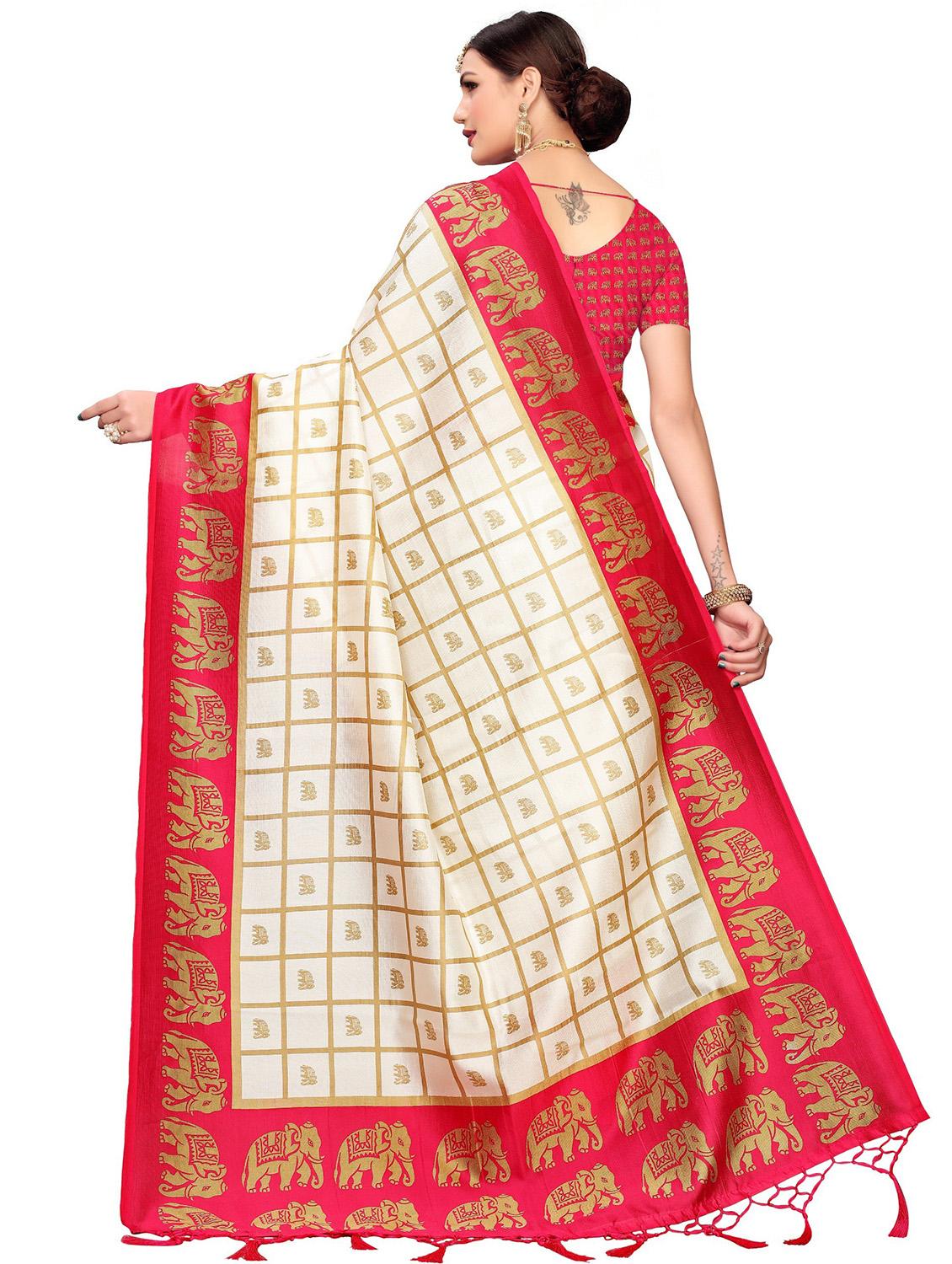 tassel detailed checkered saree with blouse - 18487725 - Standard Image - 2