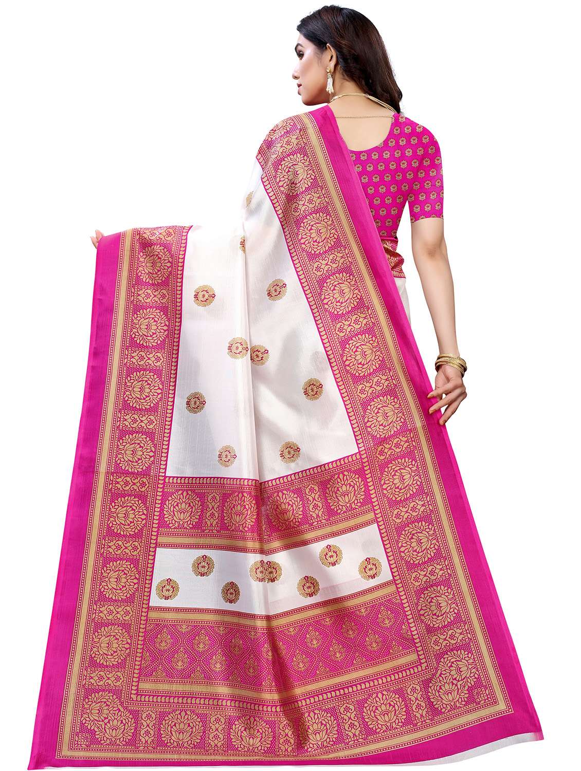 women's printed pink colored saree with blouse - 18488023 - Standard Image - 2