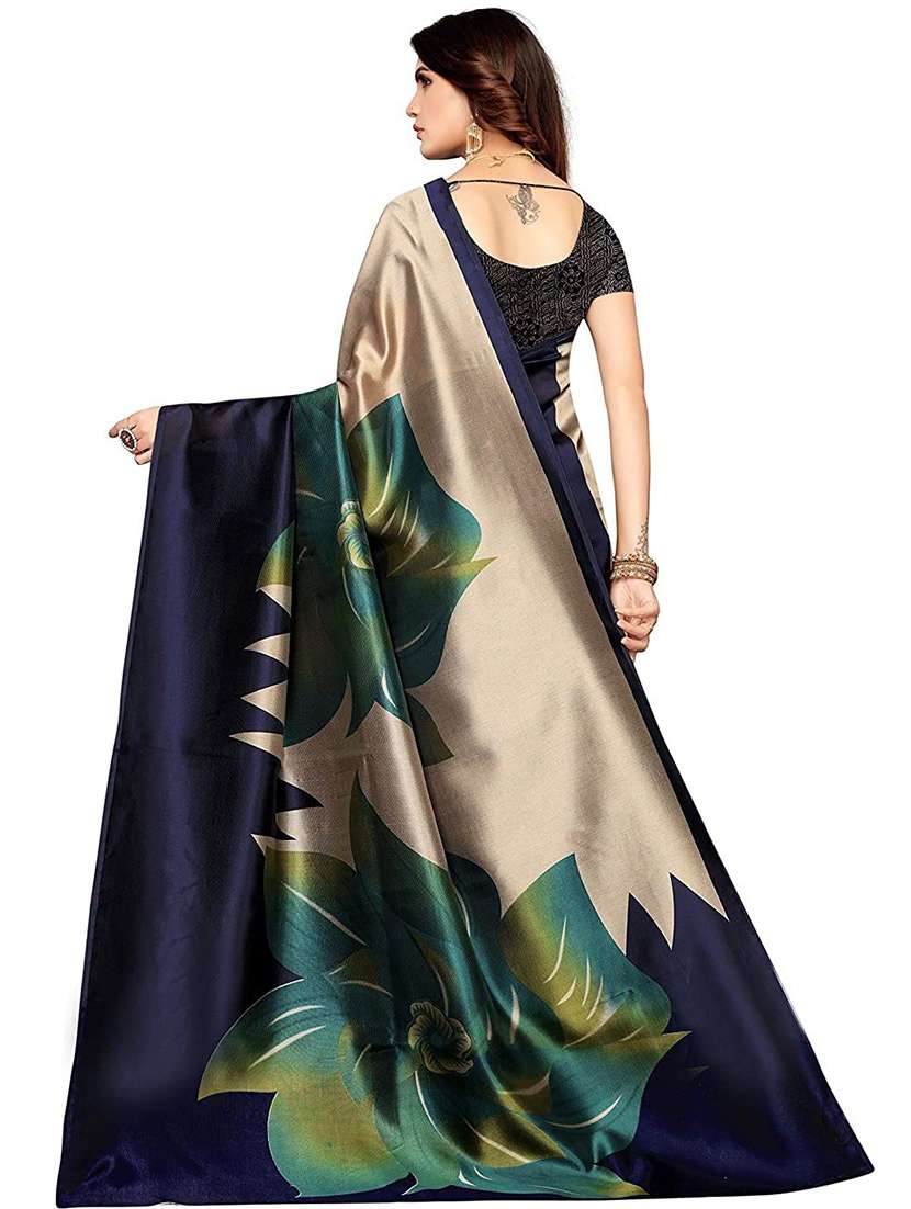 women's floral navy blue colored saree with blouse - 18488117 - Standard Image - 2