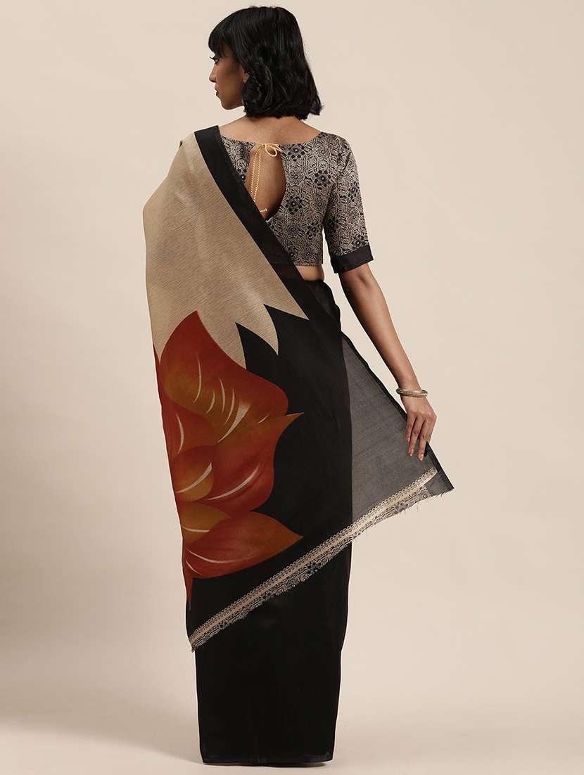 women's floral black colored saree with blouse - 18488128 -  Standard Image - 2