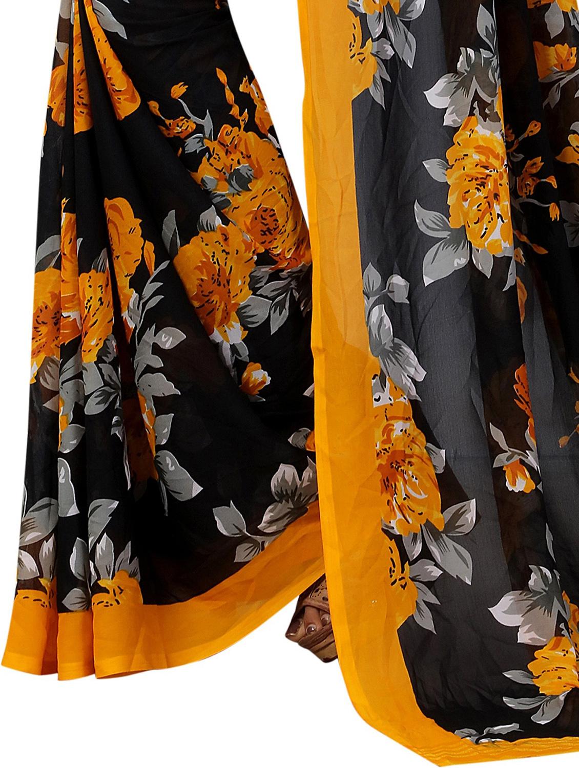 women's floral mustard colored saree with blouse - 18488269 - Standard Image - 2
