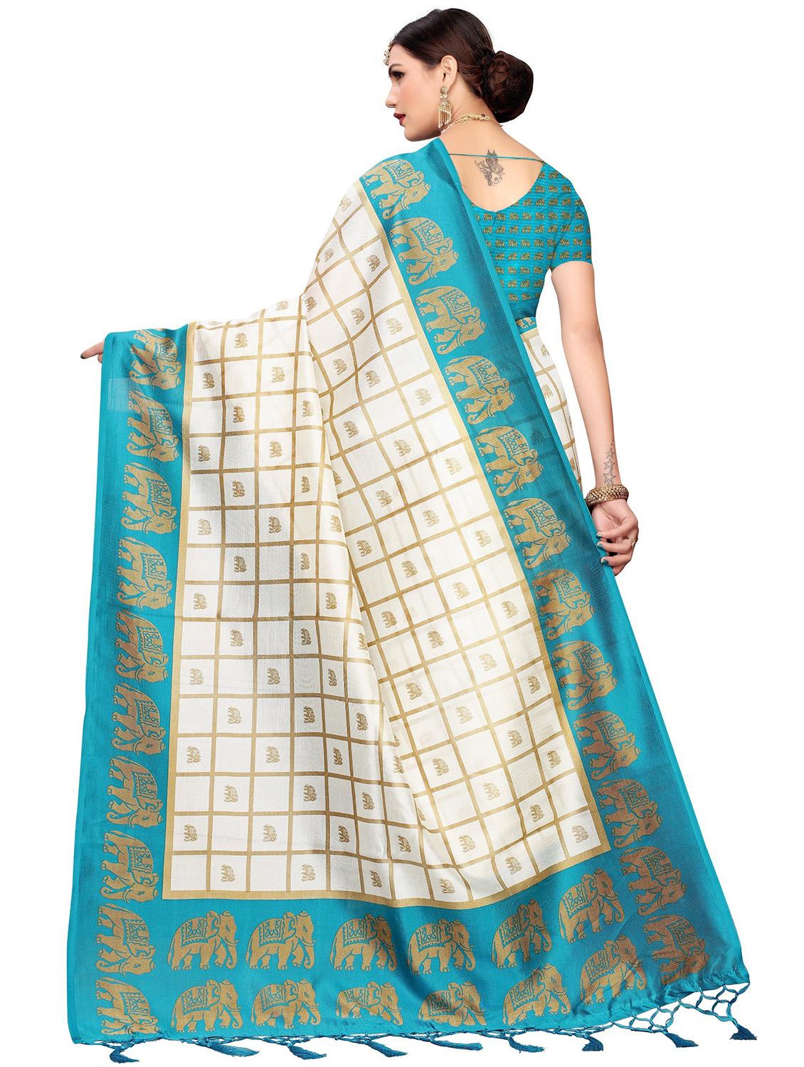 tassel detailed checkered saree with blouse - 18488311 - Standard Image - 2
