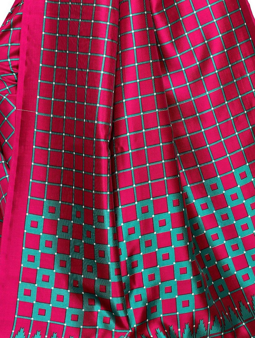 checkered printed saree with blouse - 18488452 - Standard Image - 2