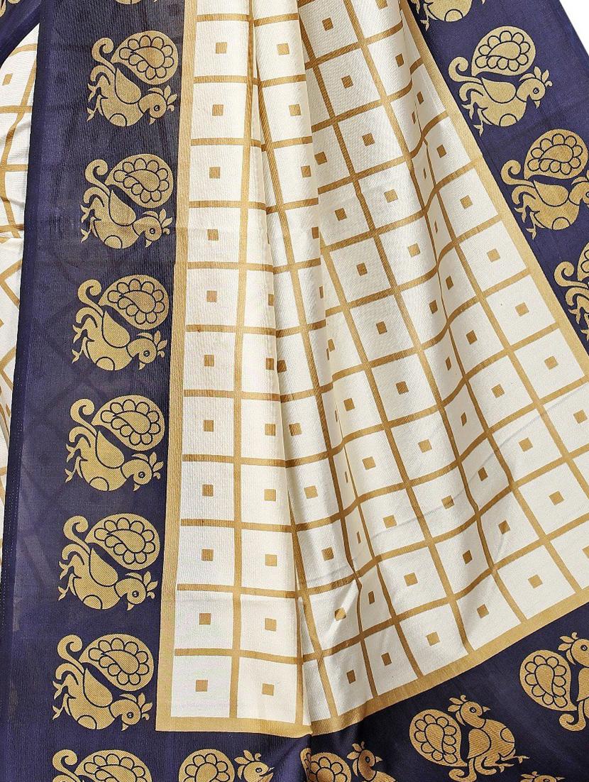 off white check printed saree with blouse - 18488481 - Standard Image - 2